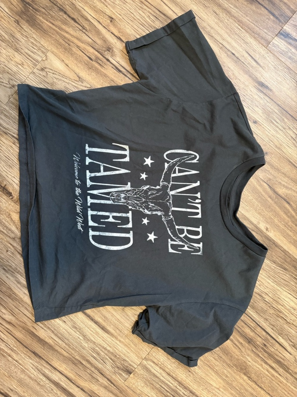 T.J.Maxx Black Graphic Crop Tee - "Can't Be Tamed"